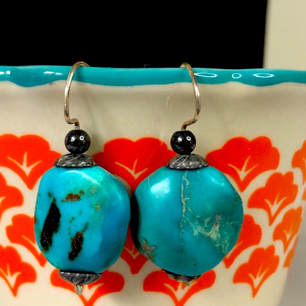 Unique Turquoise Handcrafted Dangle Earrings - image 1